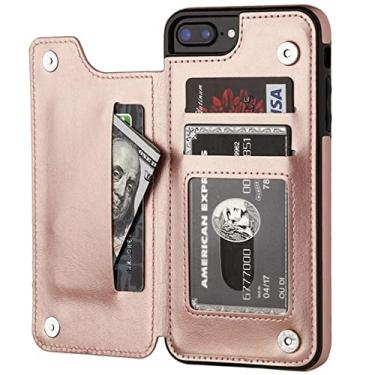 Imagem de Capa retrô para porta-cartões de couro para iPhone 11 12 13 14 Pro Max Mini carteira XR X XS Max 8 7 6S 6 Plus 5S SE 2022 2020, ouro rosa, para iPhone 5 5s se