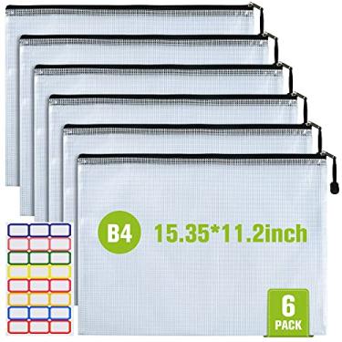 Imagem de Sacos de arquivo de malha de plástico, 6 peças, à prova d'água, resistente a rasgos, pasta de arquivo de documentos, tamanho B4, bolsa organizadora de documentos para escola, escritório, casa, armazenamento de viagem (39 x 28 cm)
