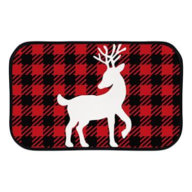 Imagem de DreamBay Tapetes de porta para entrada tapetes macios 78,7 x 50,8 cm, xadrez vermelho Happy Deer Anti fadiga Tapete de pé interior ao ar livre capacho de boas-vindas para sala de estar quarto