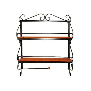 Imagem de Prateleira Parede Cozinha 2 Divisórias Madeira E Ferro Preta