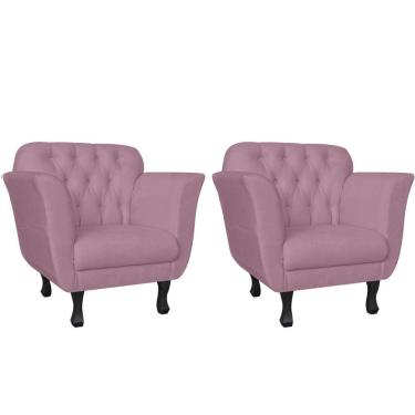 Imagem de Kit 2 Poltronas Decorativa Dália Suede Rosê Pés Madeira Ms Decor