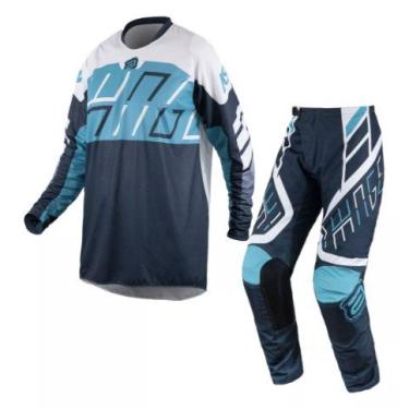 Imagem de Conjunto Calca + Camisa Asw Image Alpha 24 Trilha Motocross Enduro Azul Branco