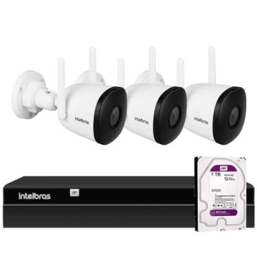Imagem de Kit 3 Câmeras WiFi Visão Noturna 30m Intelbras iM5 SC Full HD 1080p Microfone + NVR Gravador 1404 4 Canais + HD 1TB Purple