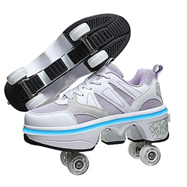 Imagem de Patins e tênis 2 em 1 unissex com rodas retráteis para atividades ao ar livre, diversão e fitness, roxo