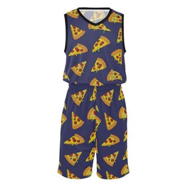 Imagem de CHIFIGNO Shorts de basquete masculino leve unissex basquete jersey hip hop roupas para festa, Pizza Doodle Cool, GG