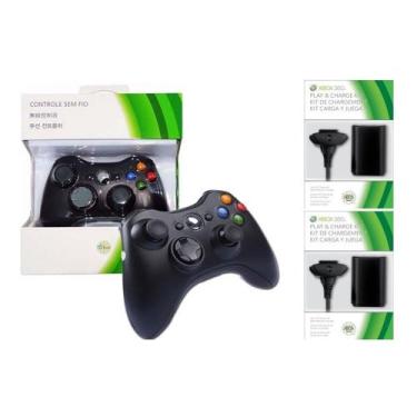 Imagem de Kit 1 Controle Manete Joystick Xbox 360 Sem Fio Wireless + 2 Baterias