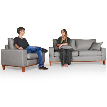 Imagem de Conjunto de Sofá Living 3 lugares Duas Poltronas Essencial Estofados (Cinza, 4 Lugares)