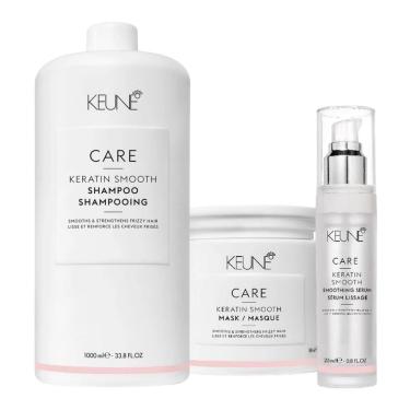 Imagem de Kit Keune Care Keratin Smooth Shampoo 1000ml, Máscara 500ml, Smooth Serum 25ml