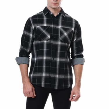 Imagem de Camiseta masculina de manga comprida para homens, gola rolê, flanela, xadrez, térmica, felpuda, inverno, outono 2024, J-575 Preto, XXG