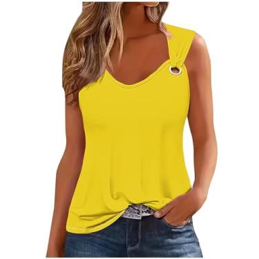 Imagem de Camisetas femininas folgadas longas sem mangas alças finas verão outono 2024 moda, Y-586 amarelo mostarda, P