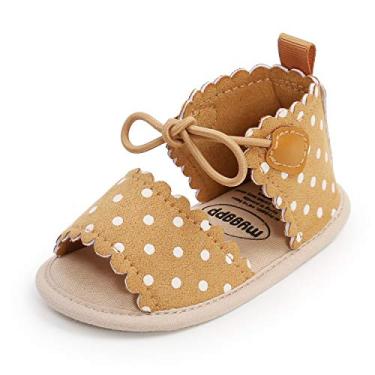 Imagem de GAISUMMI Sandálias de verão para bebês meninas, sapatilhas, rasteiras, com sola macia, bico aberto, brilhante, para uso ao ar livre, primeira caminhada, praia, sapatos, B/Cáqui, 0-6 Meses