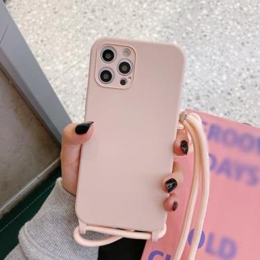 Imagem de Capa de silicone líquido com cordão crossbody para iPhone 15 14 13 12 11 Pro Max X XR XS Max 8 7 Plus Suporte para alça de pescoço Capa colorida, X10, para iPhone 12Pro Max