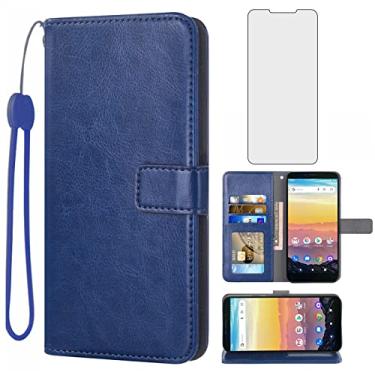 Imagem de Compatível com Cricket Vision 3/Debut/AT&T Calypso 1 2 Capa carteira protetora de tela de vidro temperado, suporte para cartão, acessórios de celular, capa para celular sem fio 4G LTE U318AA U319AA