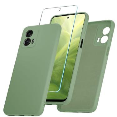 Imagem de YENAPOON Capa para Motorola Moto G 5G 2023 e 1 pacote com protetor de tela de vidro temperado [NÃO para Moto G 5G 2022/2020] Capa protetora fina de silicone líquido à prova de choque, verde macha