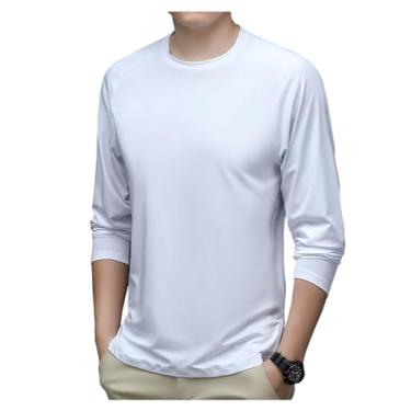 Imagem de Camisa esportiva masculina manga longa cor sólida camiseta atlética bainha reta respirável, Branco, G