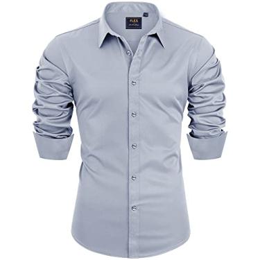 Imagem de Alimens & Gentle Camisa masculina casual de botão, Sem bolso - prata, P