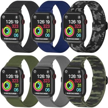 Imagem de ThunderFit Pulseira de nylon para relógio inteligente – Compatível com Apple Watch, pulseira ajustável pacote com 6 (preto carvão, azul marinho, verde militar, cinza escuro, camuflagem verde, cinza camuflado, 44 mm)