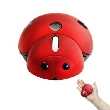 Imagem de elec Space Mini mouse sem fio pequeno para crianças, formato de joaninha de animal fofo, 3000DPI, mouse óptico portátil com receptor USB, mouse sem fio para PC, Mac, laptop, notebook (vermelho)