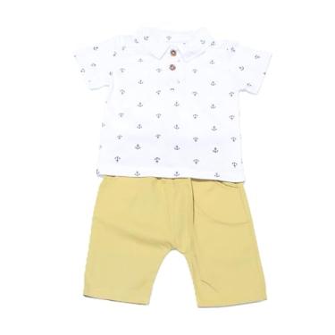 Imagem de Conjunto de camiseta e shorts com várias âncoras brancas para bebês/meninos. Camisa para bebê, calça de menino, roupa de bebê, manga curta, calça de bebê., Branco, M