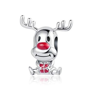 Imagem de LuxglitterLin Pingente de boneco de neve de Natal, floco de neve, rena, homem de gengibre, berloque para colar de pulseira Pandora de Natal, Metal Cristal Strass Metal cristal esmalte Strass, Base