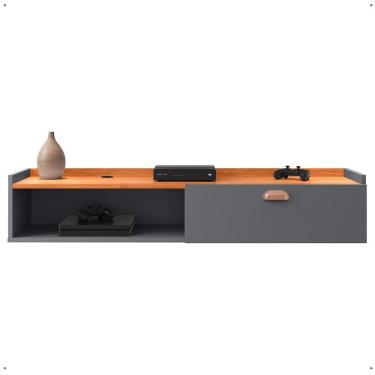 Imagem de Rack Suspenso Home Classic Tv 32 42 50 Polegadas 1 Porta Puxador Concha Decoração Minimalista Quarto Sala Recepção Cinza/Cinamomo - Lojas RPM