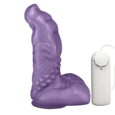 Imagem de Pênis Feito em PVC Flexível com Escroto, Vibrador e Ventosa Goodzilla 20 x 6,5cm Roxo Cintilante