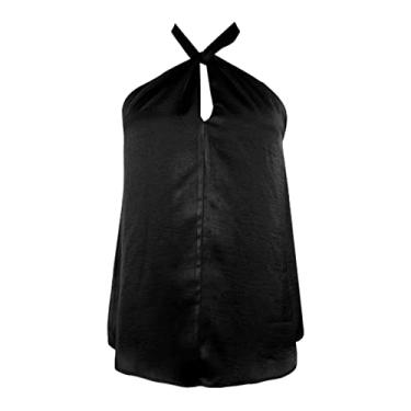 Imagem de Camiseta feminina casual com ombro de fora na moda verão top solto camisa clássica de férias, Preto, M