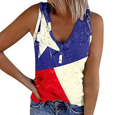 Imagem de Camiseta feminina com estampa da bandeira americana Dia da Independência gola V sem mangas camiseta de malha de verão, Vermelho, G