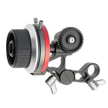 Imagem de Hersmay Mini Follow Focus de metal com paradas A/B e braçadeira de haste de 15 mm com correia de anel de engrenagem de trilho OTAN DLSR Rig para câmera de cinema DSLR/câmeras sem espelho
