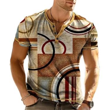 Imagem de Camiseta masculina casual de manga curta com botões Henley Patchwork Color Block para verão, J46tf3g20231311r, XXG