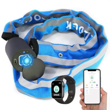 Imagem de Eseesmart Cadeado de corrente de bicicleta, trava de bicicleta com impressão digital resistente, antifurto, trava de segurança de 9 metros com aplicativo, trava de cabo inteligente à prova d'água para