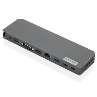 Imagem de Lenovo Mini dock USB-C, base portátil 7 em 1 com HDMI, VGA, USB-C, USB 3.1, USB 2, áudio de 3,5 mm, Ethernet, carregamento de 45 W, compatível com laptops Lenovo, Apple e USB-C, G0A70065US