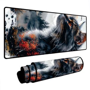 Imagem de Novo Mouse Pad Gamer Deskpad Speed Extra Grande Borda Costurada Profissional Varios Tamanhos - Gato Arvores (70x35)