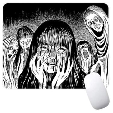 Imagem de Junji Ito Tomie Kawakami Manga Terror Japonês Uzumaki Mousepad Antiderrapante Gaming Computador Mouse Pad Gaming Desktop Laptop Mouse Pad com Borda Costurada 18 x 22 cm