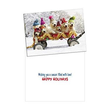 Imagem de Avanti Press Cartões de Natal com envelopes, vagão vermelho cheio de filhotes, pacote com 10, 703412