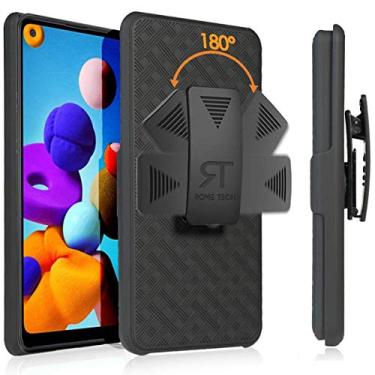 Imagem de Capa coldre para Samsung Galaxy A21 com clipe de cinto – Capa protetora resistente para Galaxy A21 com suporte giratório – Combo de coldre resistente – Preto