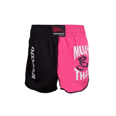 Imagem de Short Calção Uniforme Treino Muay Thai Feminino - Preto com Rosa - M