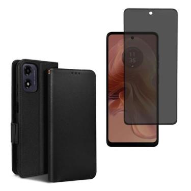 Imagem de Capa Carteira + Pelicula Privacidade Hidrogel Para Moto G24 - DB, Pret
