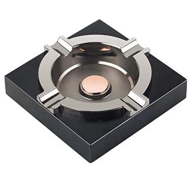 Imagem de OILP Cinzeiro de charuto, cinzeiros legais presentes de charutos para homens, bandeja de charutos de metal com base de madeira maciça bandeja de cinzas preta para decoração de casa/escritório/bar