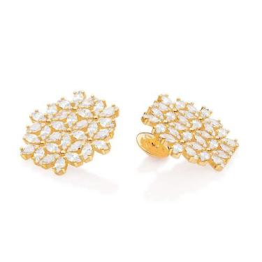 Imagem de Brincos banhado ouro 3x 24k 18k e 22k femininos grandes flor com zircô