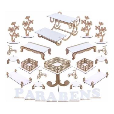 Imagem de Kit Festa Mdf Branco - Porta Doces - 28 Peças - Maxdecor Decorações