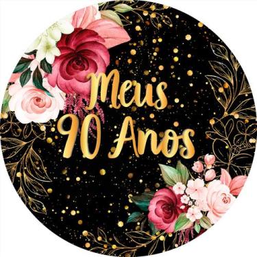 Imagem de Painel De Festa Redondo 1,50x1,50 - Meus 90 Anos Floral 122 - Via Core
