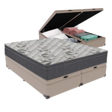 Imagem de Cama Box Baú Bipartido Queen Bege e Colchão Airtech 100 D33 Ortobom