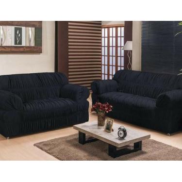 Imagem de Kit Capa De Sofá 2 E 3 Lugares Malha Gel 21 Elásticos Preto - ENXOVAIS