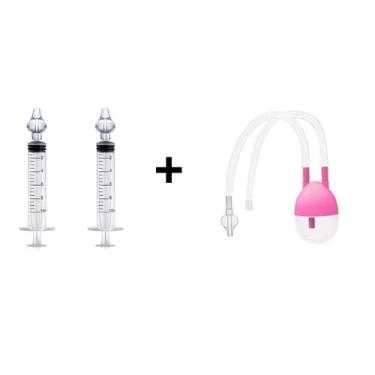 Imagem de Kit 2 Seringas + 1 Aspirador Nasal Lavagem E Limpeza Nasal Para Bebês 