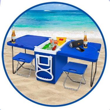 Imagem de Caixa Térmica 32 L Com Mesa E Cadeira Praia Camping 5 Em 1 Azul - Arqp