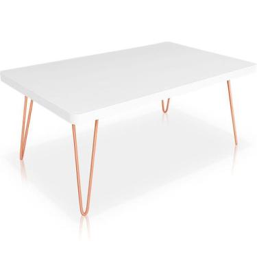 Imagem de Mesa de Centro Dublin Retangular em Aço e MDF Clean - Cobre e Branca -