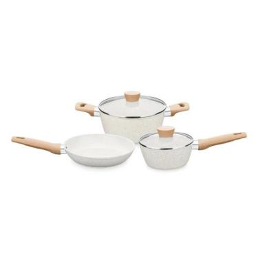 Imagem de Jogo de Panelas Carmela Vanilla MTA 3 Peças com Revestimento Cerâmico 