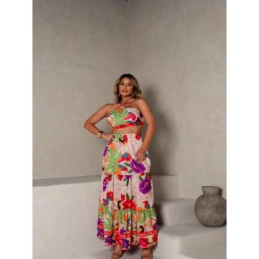 Imagem de Conjunto cropped e saia longa 3 marias estampado cod1996 - LALOKA, Beg