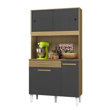 Imagem de Kit Cozinha 4 Portas 02 De Correr 01 Gaveta 91 Cm Atacama Grafite MDP 